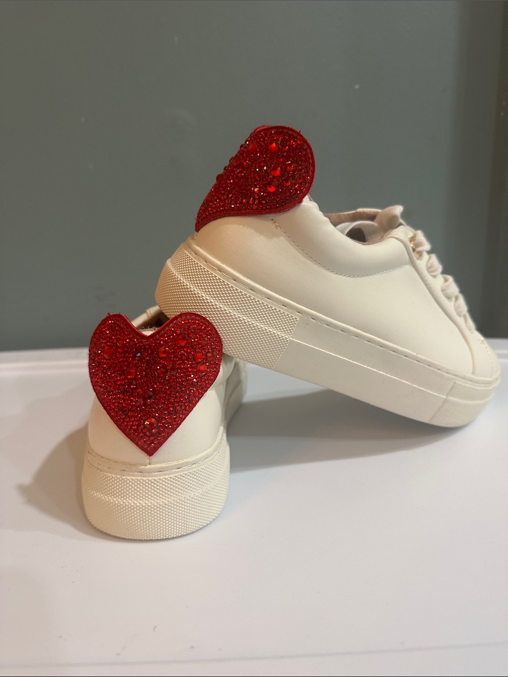 Betsey Johnson Cream Platform Sneakers with Red Heel Tab